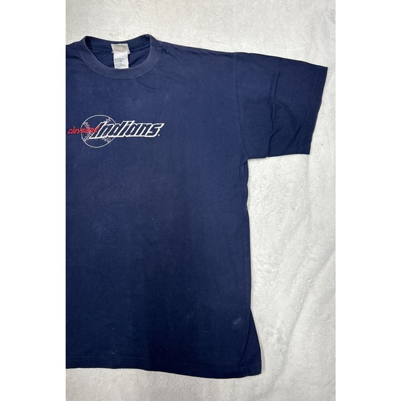 Vtg Cleveland Indians Navy Blue Embroidered T-Shirt Hank Aaron Originals Size L - Picture 3 of 9